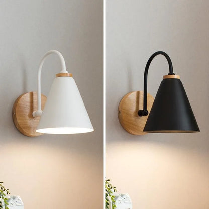 Nordic Beam Wood & Iron Wall Sconce – Scandinavian Focused Light Wall Lamp in Black or White for Bedroom, Hallway & Cafe