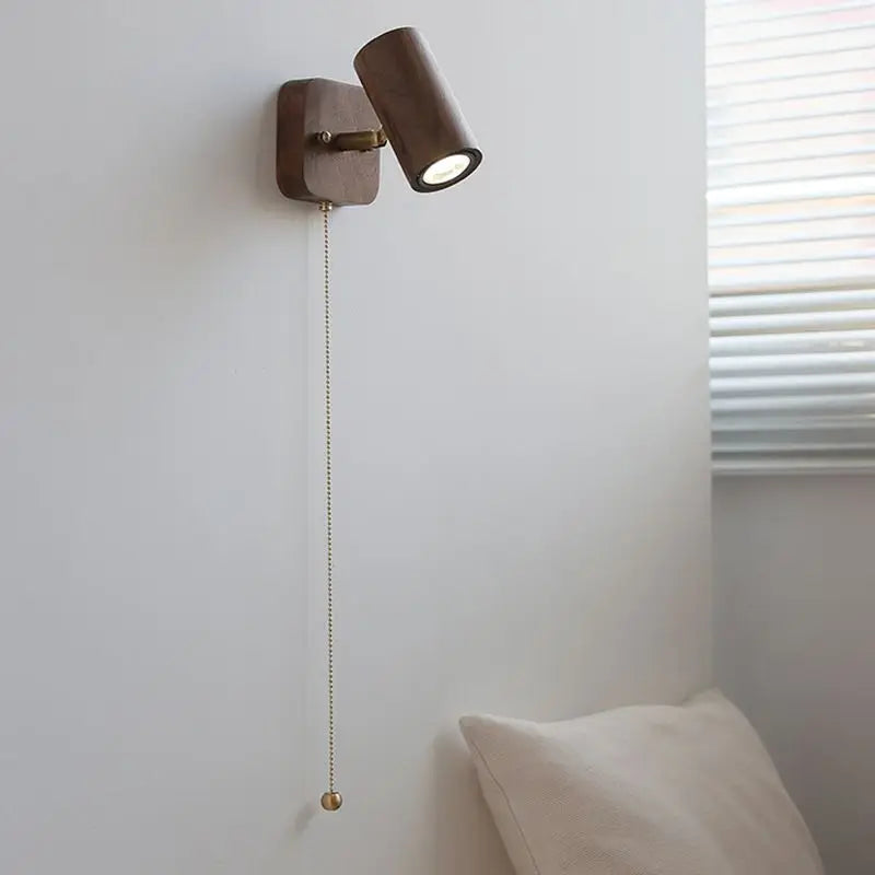 Arlo Retro Walnut & Brass LED Wall Lamp – Adjustable 90° Spotlight Sconce, Solid Wood Reading Light, Warm or Cool White