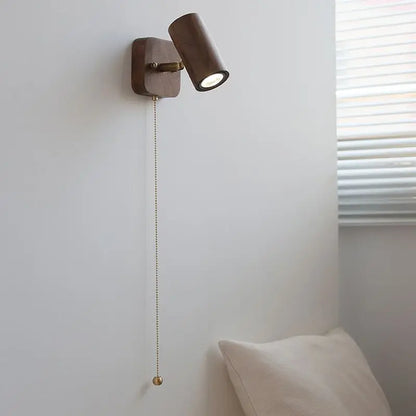 Arlo Retro Walnut & Brass LED Wall Lamp – Adjustable 90° Spotlight Sconce, Solid Wood Reading Light, Warm or Cool White