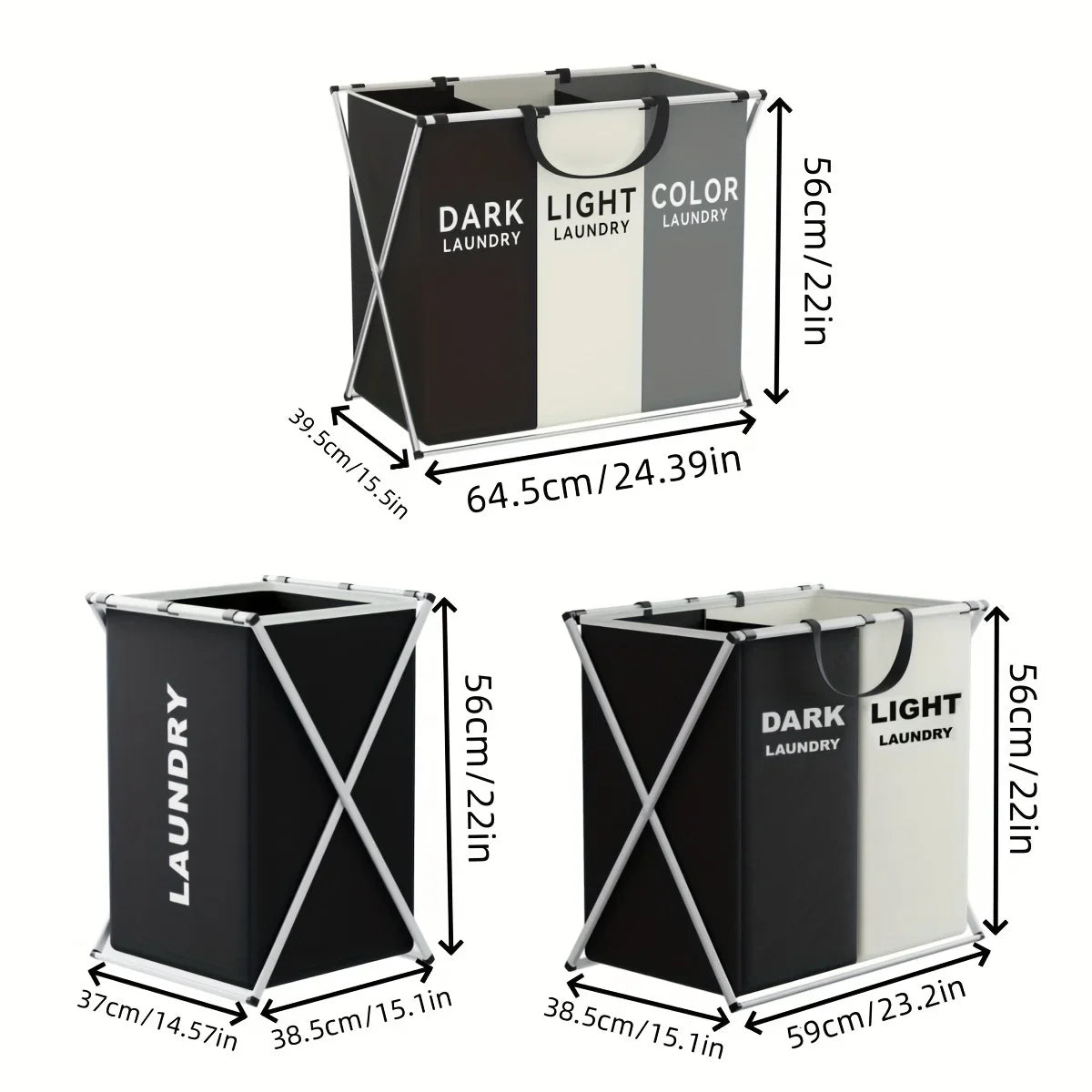 TriSort Multi-Compartment Laundry Hamper – Foldable 2 or 3 Section Clothes Sorter with Oxford Fabric & Aluminum Frame
