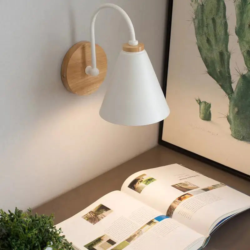 Nordic Beam Wood & Iron Wall Sconce – Scandinavian Focused Light Wall Lamp in Black or White for Bedroom, Hallway & Cafe
