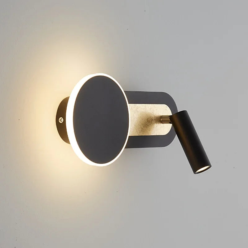 HaloBeam Dual LED Wall Light – Modern Nordic Ring Light with Adjustable Spotlight, Warm White Reading Lamp for Bedroom