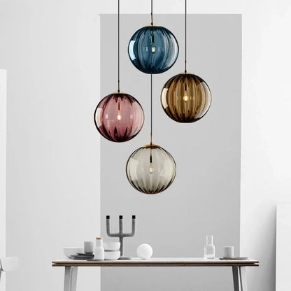 Modern Glass Ball Pendant Light – Nordic Colored Glass Globe Hanging Lamp for Kitchen Island, Dining Room & Bedroom