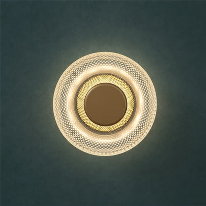 Modern Textured Colored Glass Disc LED Wall Light – Brushed Metal 17 cm Wall Sconce in Green, Clear, Smoke Grey or Amber