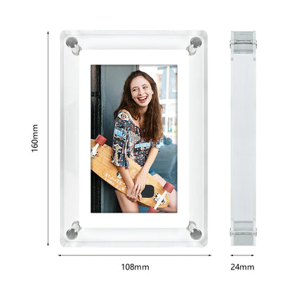 ClearFrame Acrylic Digital Photo Frame – 5 Inch IPS Display with Rechargeable Battery, Portable Video & Photo Player Gift