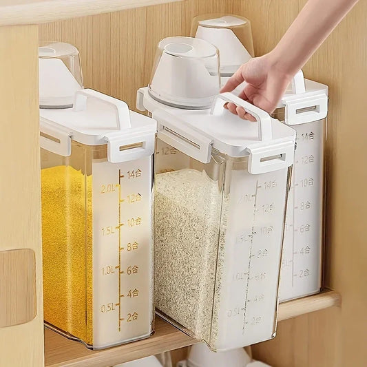 Airtight 2.5L Grain Storage Container – Rice, Cereal & Flour Dispenser with Measuring Cup, Moisture-Proof Pantry Organizer
