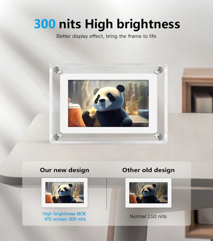 ClearFrame Acrylic Digital Photo Frame – 5 Inch IPS Display with Rechargeable Battery, Portable Video & Photo Player Gift