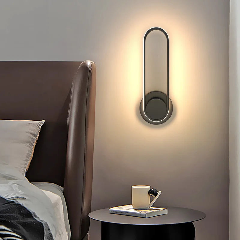 Modern LED Wall Light with 330° Rotating Head – Slim Black Aluminum Adjustable Sconce for Bedroom, Hallway & Stairway
