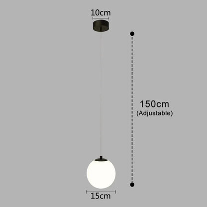 Luna Opal Glass Globe Pendant Light – Modern Nordic 1 or 2 Head Hanging Lamp in Black, White or Gold for Dining & Kitchen
