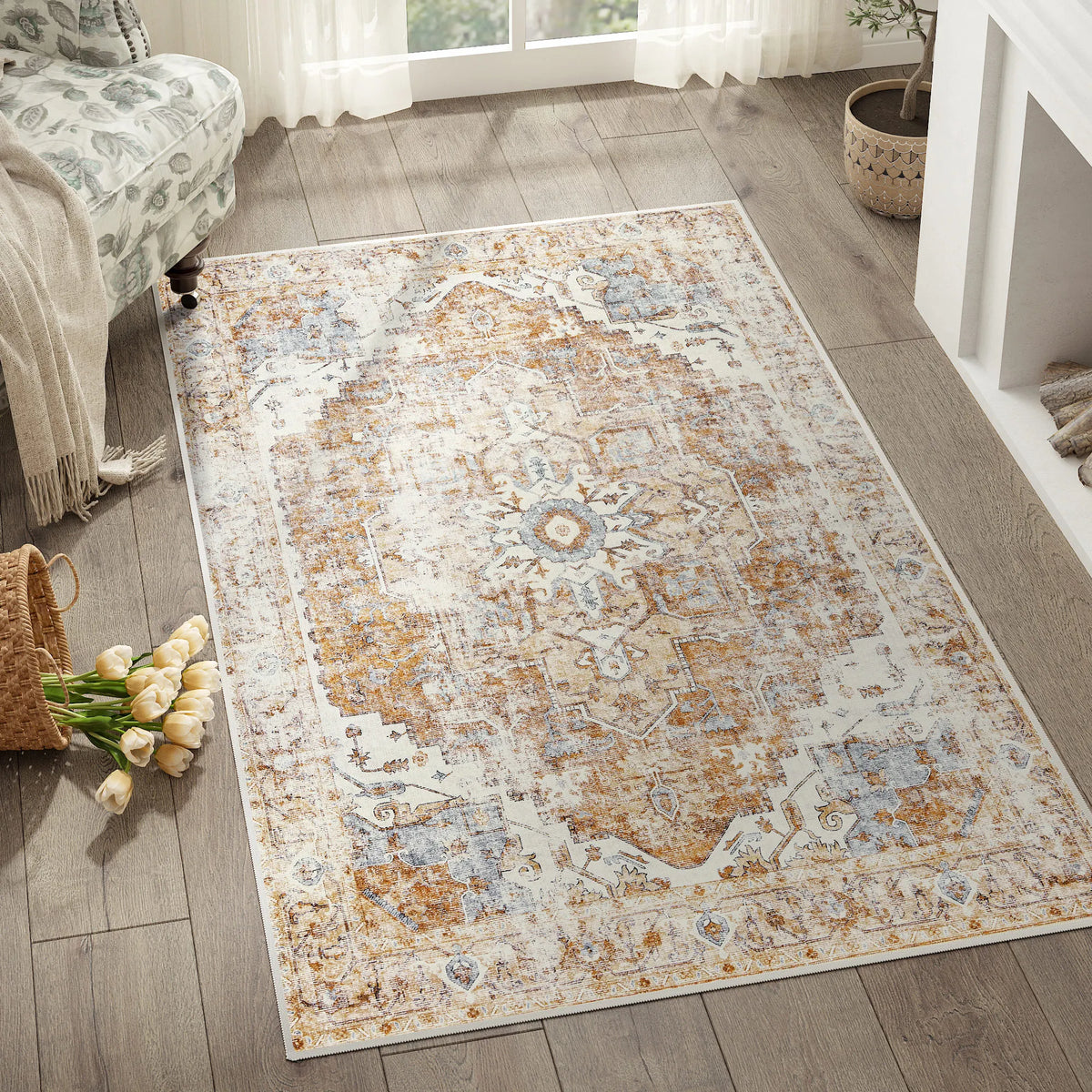Heritage Medallion Oriental Area Rug – Foldable Non-Slip Vintage Carpet, Hallway Runner & Living Room Rug in 4 Sizes