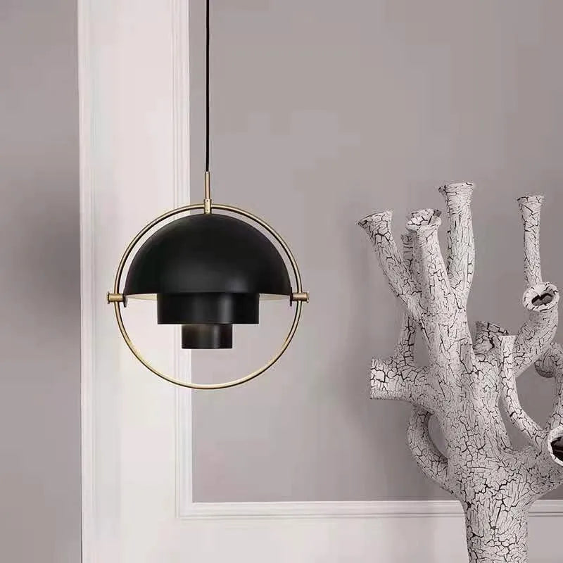 Modern Nordic Layered Dome Pendant Light – Sculptural Metal Hanging Lamp with Golden Ring in Gold, White or Black