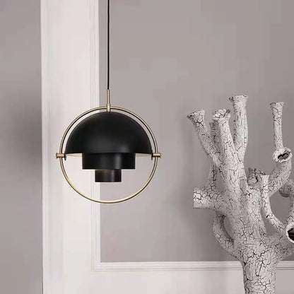 Modern Nordic Layered Dome Pendant Light – Sculptural Metal Hanging Lamp with Golden Ring in Gold, White or Black