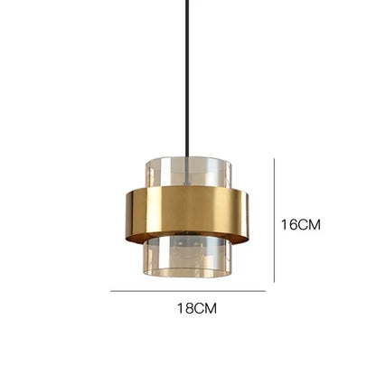Nordic Smoked Glass Pendant Light with Brushed Brass Band – Modern Cylinder Hanging Lamp in Amber or Smoke Grey