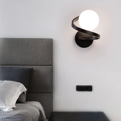 Astra Spiral Dual-Globe LED Wall Light – Sculptural Metal Frame Frosted Glass Sconce in Gold or Black, Warm or Cool White