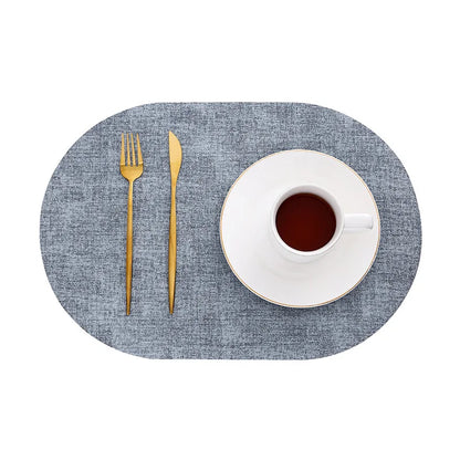 LinoMat Oval Faux Leather Placemats – Linen Texture Heat-Resistant Non-Slip Waterproof Table Mats, Set of 4 or 6, 8 Colors