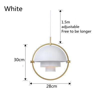 Modern Nordic Layered Dome Pendant Light – Sculptural Metal Hanging Lamp with Golden Ring in Gold, White or Black