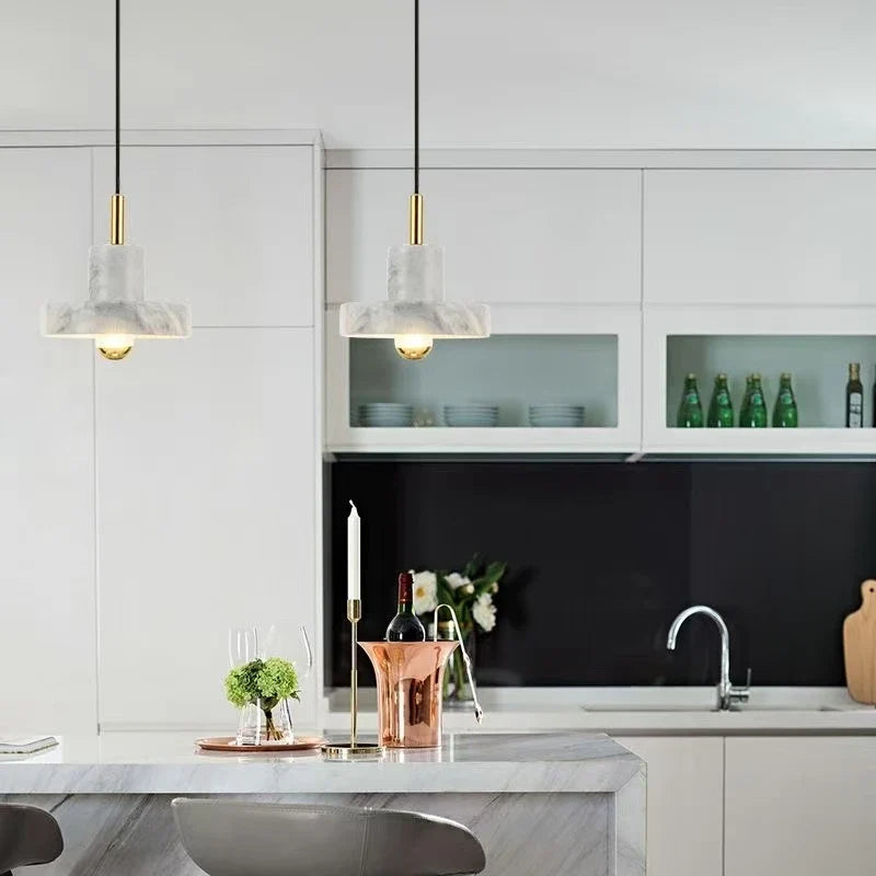 Natural Marble Stone Pendant Lamp – Postmodern Sculptural Hanging Light in Black, Dark Green or White Marble for Dining