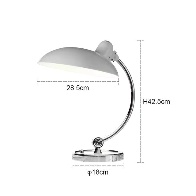 ScandiArc Bauhaus Table Lamp – Modern Curved Chrome Metal Desk Lamp, Sculptural Bedside Reading Light