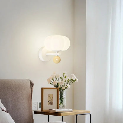 Nordic Pumpkin Glass Wall Lamp – Sculptural Frosted Glass & Metal Sconce in Red, Green or Beige, Warm or Cool White