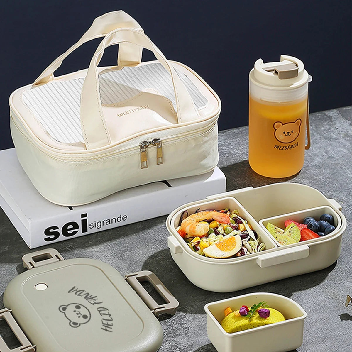 FreshMate Portable Bento Lunch Box – 3 Removable Leak-Proof Compartments with Side Locks, Meal Prep Container in White or Grey