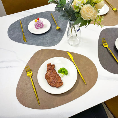 NordicDrop Double-Sided Faux Leather Placemats – Water-Drop Shaped Non-Slip Heat-Resistant Table Mats, Set of 4 or 6