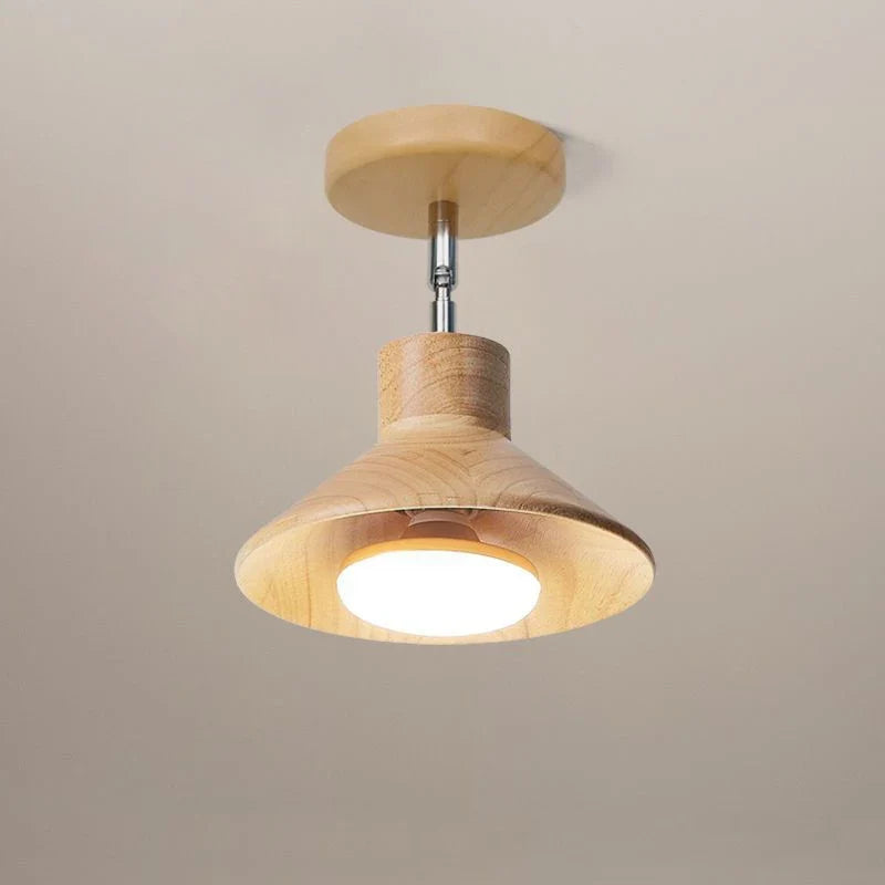 NordicWood Natural Timber Cone Ceiling Lamp – Solid Wood & Metal Scandinavian Ceiling Light, Warm or Cool White