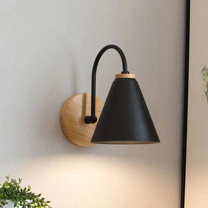 Nordic Beam Wood & Iron Wall Sconce – Scandinavian Focused Light Wall Lamp in Black or White for Bedroom, Hallway & Cafe