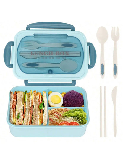 MealMate 1200ml Bento Lunch Box with Utensils – 4-Compartment Leak-Proof Silicone Seal Food Container for Work & School