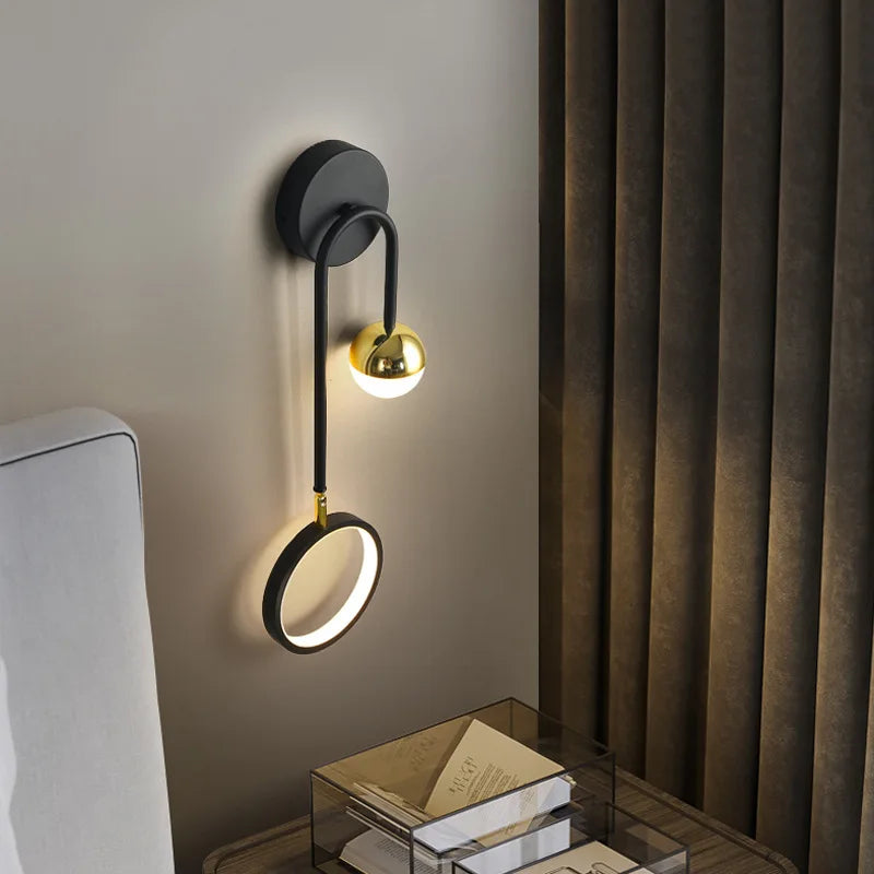 Orbis Modern Nordic LED Wall Light – Sculptural Acrylic Circle Diffuser with Golden Globe Accent, Left or Right Facing