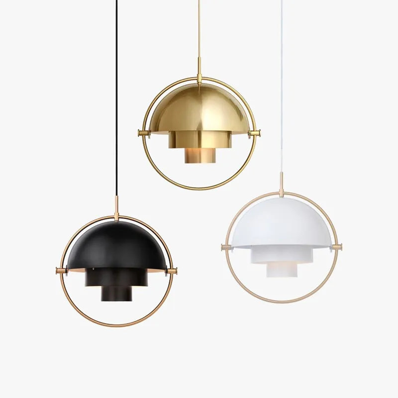 Modern Nordic Layered Dome Pendant Light – Sculptural Metal Hanging Lamp with Golden Ring in Gold, White or Black