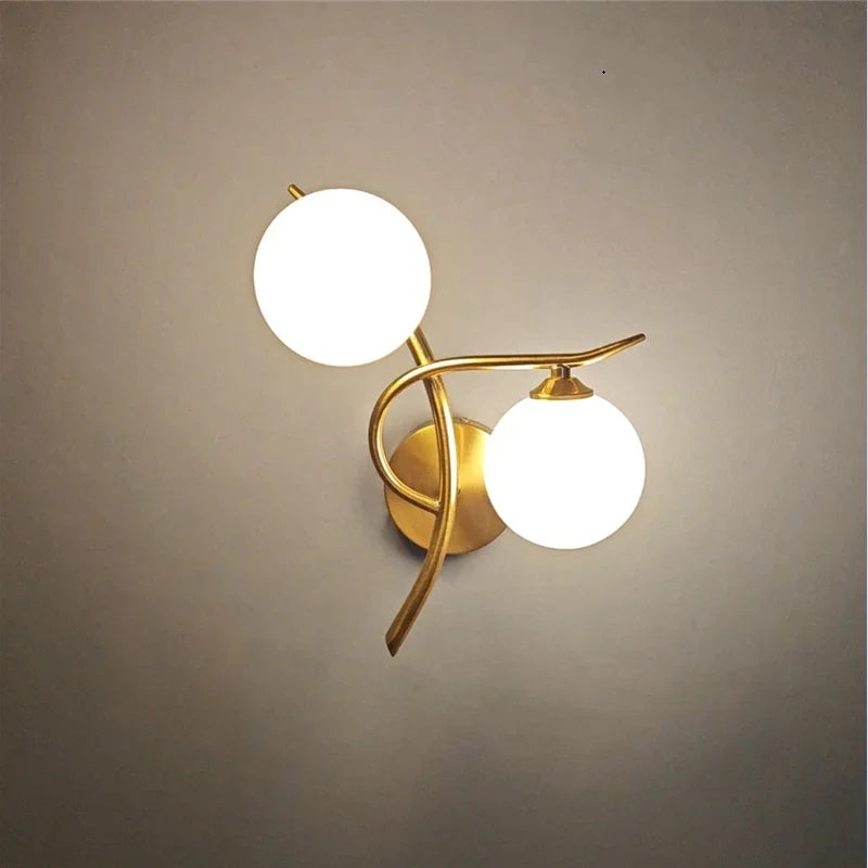 Lunara Nordic Dual-Globe LED Wall Light – Sculptural Gold or Black Frame Wall Sconce with Frosted Glass, Left or Right
