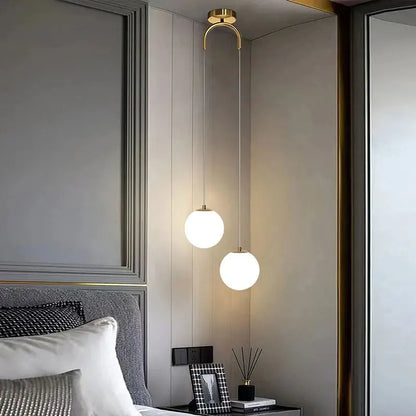 Luna Opal Glass Globe Pendant Light – Modern Nordic 1 or 2 Head Hanging Lamp in Black, White or Gold for Dining & Kitchen
