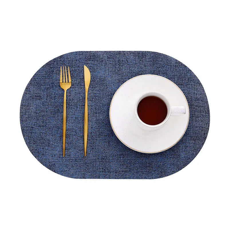 LinoMat Oval Faux Leather Placemats – Linen Texture Heat-Resistant Non-Slip Waterproof Table Mats, Set of 4 or 6, 8 Colors