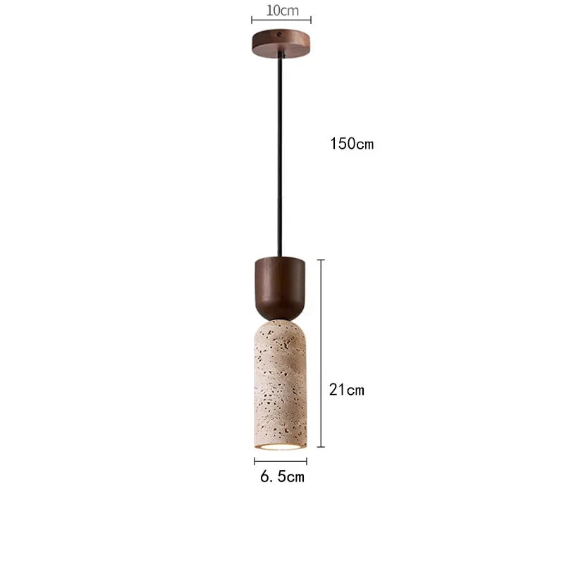 Wabi-Sabi Travertine & Walnut Pendant Light – Japanese-Inspired Minimalist Natural Stone Hanging Lamp for Bedside & Dining