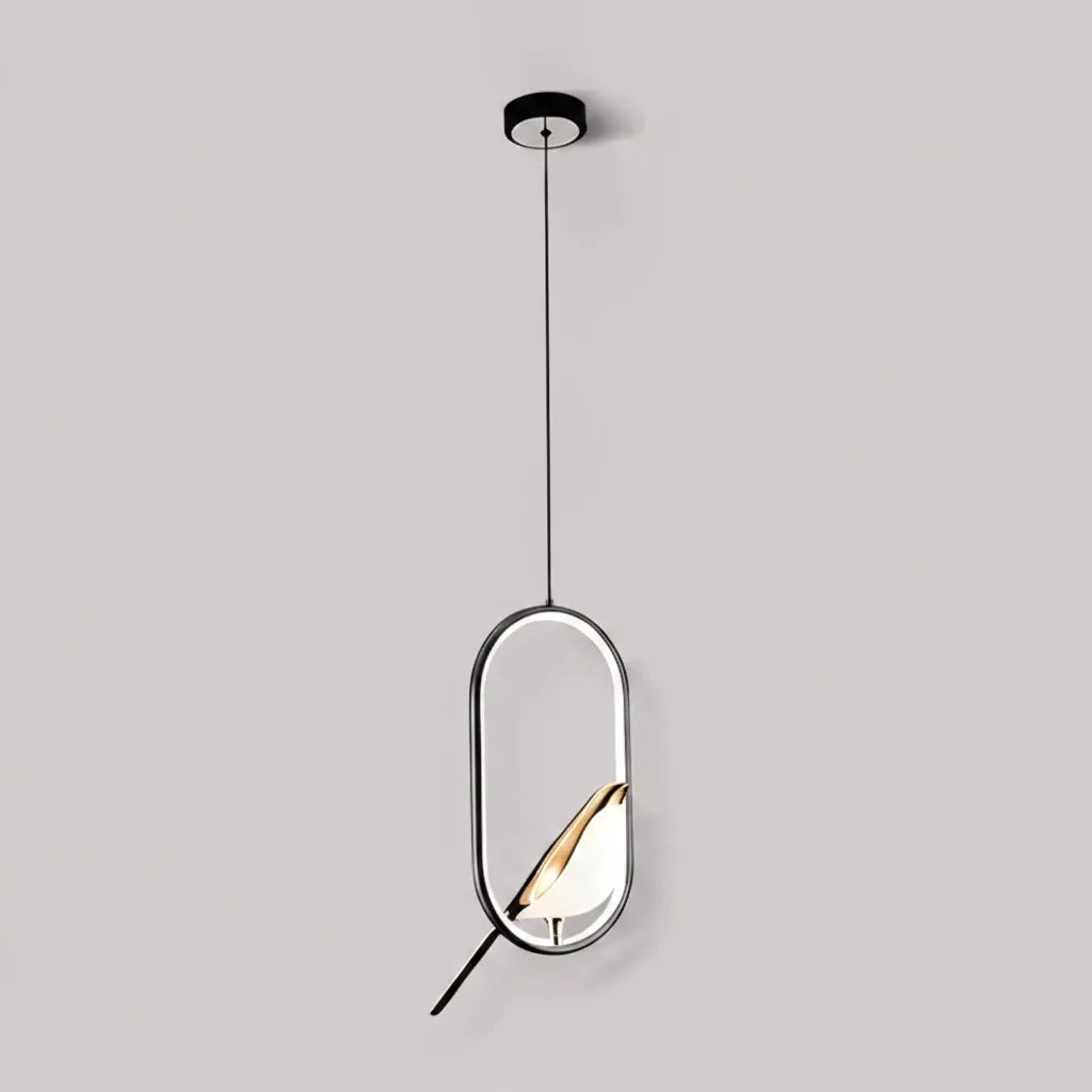 Nordic Magpie LED Pendant Light – Modern Bird Ring Chandelier, 31W Warm or Cool White Hanging Lamp for Dining & Living Room