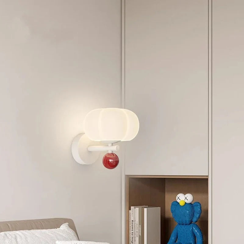 Nordic Pumpkin Glass Wall Lamp – Sculptural Frosted Glass & Metal Sconce in Red, Green or Beige, Warm or Cool White