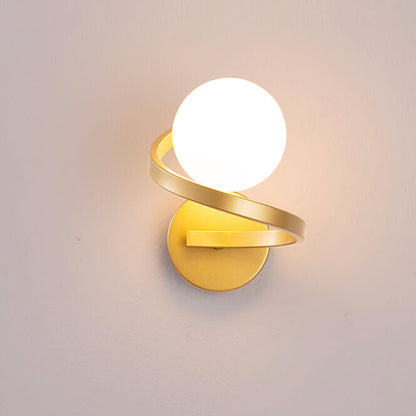 Astra Spiral Dual-Globe LED Wall Light – Sculptural Metal Frame Frosted Glass Sconce in Gold or Black, Warm or Cool White