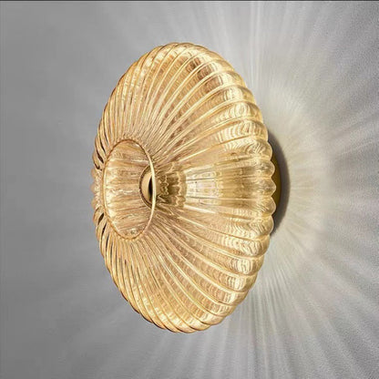 Nordic Vintage Ribbed Glass Wall Sconce – Striped Round Disc Art Deco Wall Light for Bedroom, Hallway & Living Room