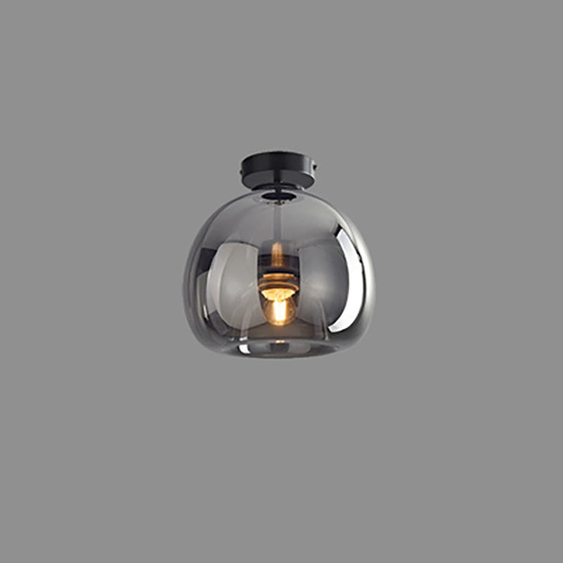 Nordic Glass Globe Semi-Flush Ceiling Light – Smoke Grey or Amber Glass Ball Fixture for Hallway, Bedroom & Living Room