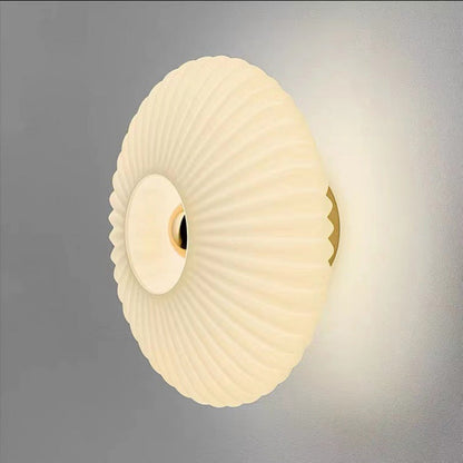 Nordic Vintage Ribbed Glass Wall Sconce – Striped Round Disc Art Deco Wall Light for Bedroom, Hallway & Living Room