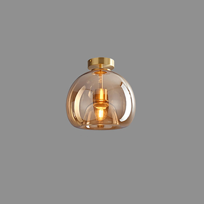 Nordic Glass Globe Semi-Flush Ceiling Light – Smoke Grey or Amber Glass Ball Fixture for Hallway, Bedroom & Living Room