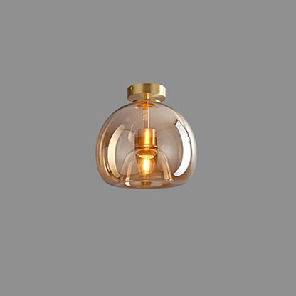 Nordic Glass Globe Semi-Flush Ceiling Light – Smoke Grey or Amber Glass Ball Fixture for Hallway, Bedroom & Living Room