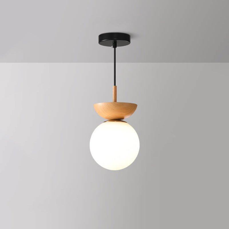 Japanese Minimalist Wood & Frosted Glass Ceiling Light – 3-Color Ceiling or Pendant Lamp in Natural Wood or Walnut