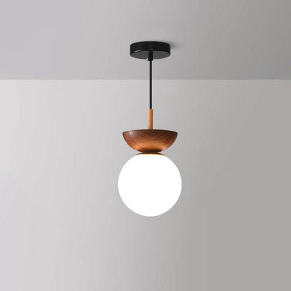 Japanese Minimalist Wood & Frosted Glass Ceiling Light – 3-Color Ceiling or Pendant Lamp in Natural Wood or Walnut