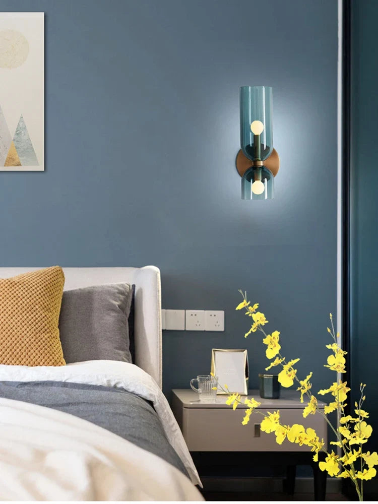 Nordic Smoked Glass Tube Wall Lamp – Modern Up & Down Cylinder Wall Sconce for Hallway, Bedroom & Living Room