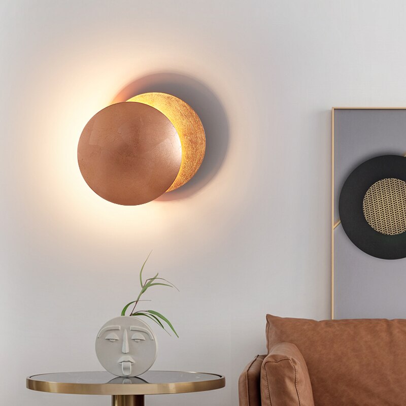 Lunaris Eclipse LED Wall Light – Celestial Overlapping Disc Wall Sconce in Gold or Copper Finishes, 20 or 25 cm
