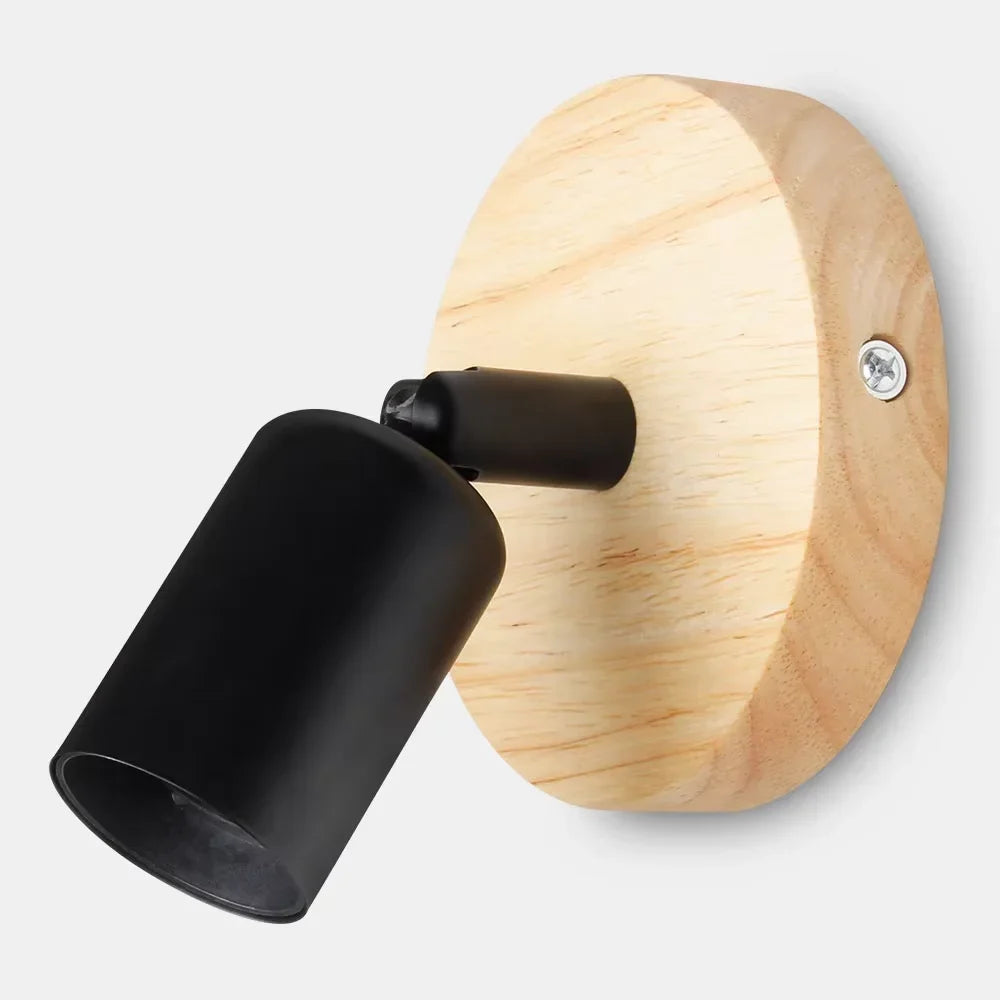 Vintage Retro Adjustable Wall Lamp – 180° Rotating Wood & Iron Sconce, Industrial Bedside Reading Light in Black or White