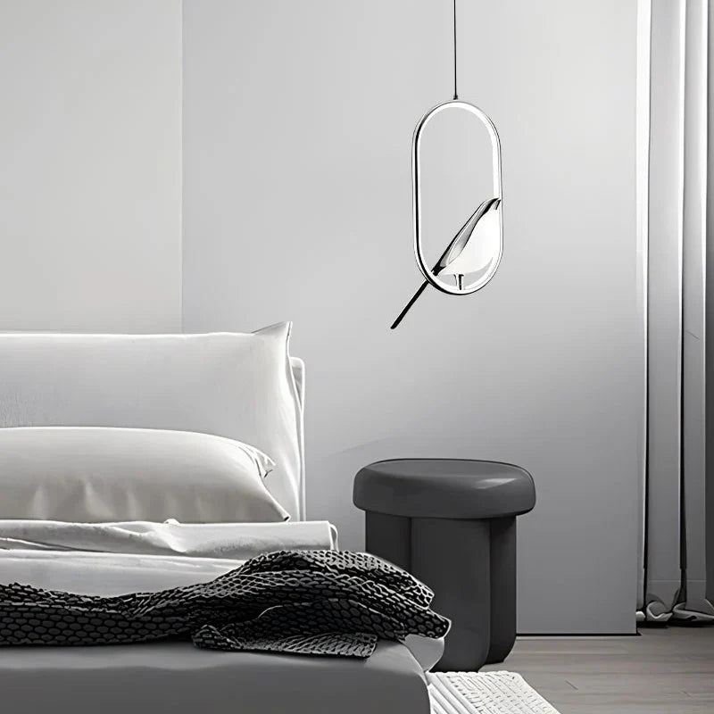Nordic Magpie LED Pendant Light – Modern Bird Ring Chandelier, 31W Warm or Cool White Hanging Lamp for Dining & Living Room