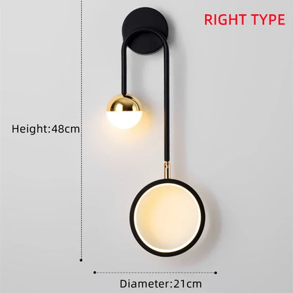 Orbis Modern Nordic LED Wall Light – Sculptural Acrylic Circle Diffuser with Golden Globe Accent, Left or Right Facing