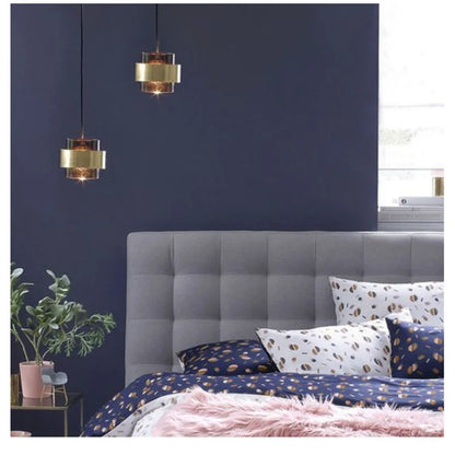 Nordic Smoked Glass Pendant Light with Brushed Brass Band – Modern Cylinder Hanging Lamp in Amber or Smoke Grey